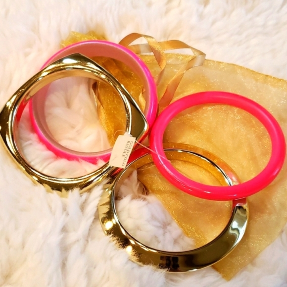 NWT Set 4 Pink Gold‎ Bangle Bracelets w/Gold Organza Gift Pouch